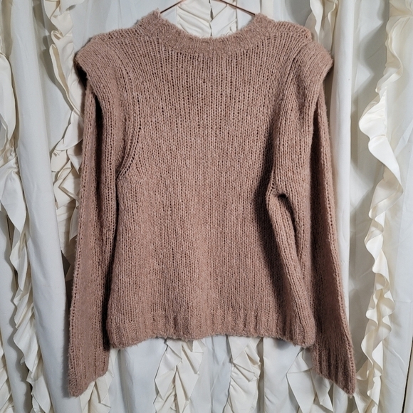 Naadam Structured Shoulder Chunky Knit  Sweater in Camel XL Wool Cashmere - Picture 8 of 9
